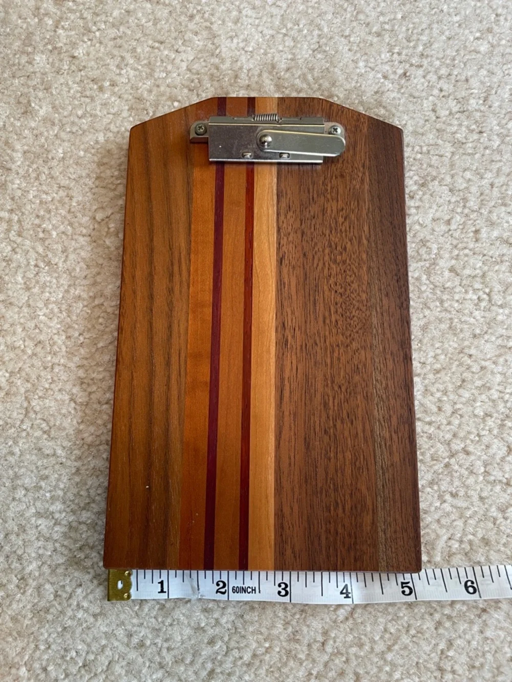 Hand Crafted Wood Clipboard with Brown and Red Inlay